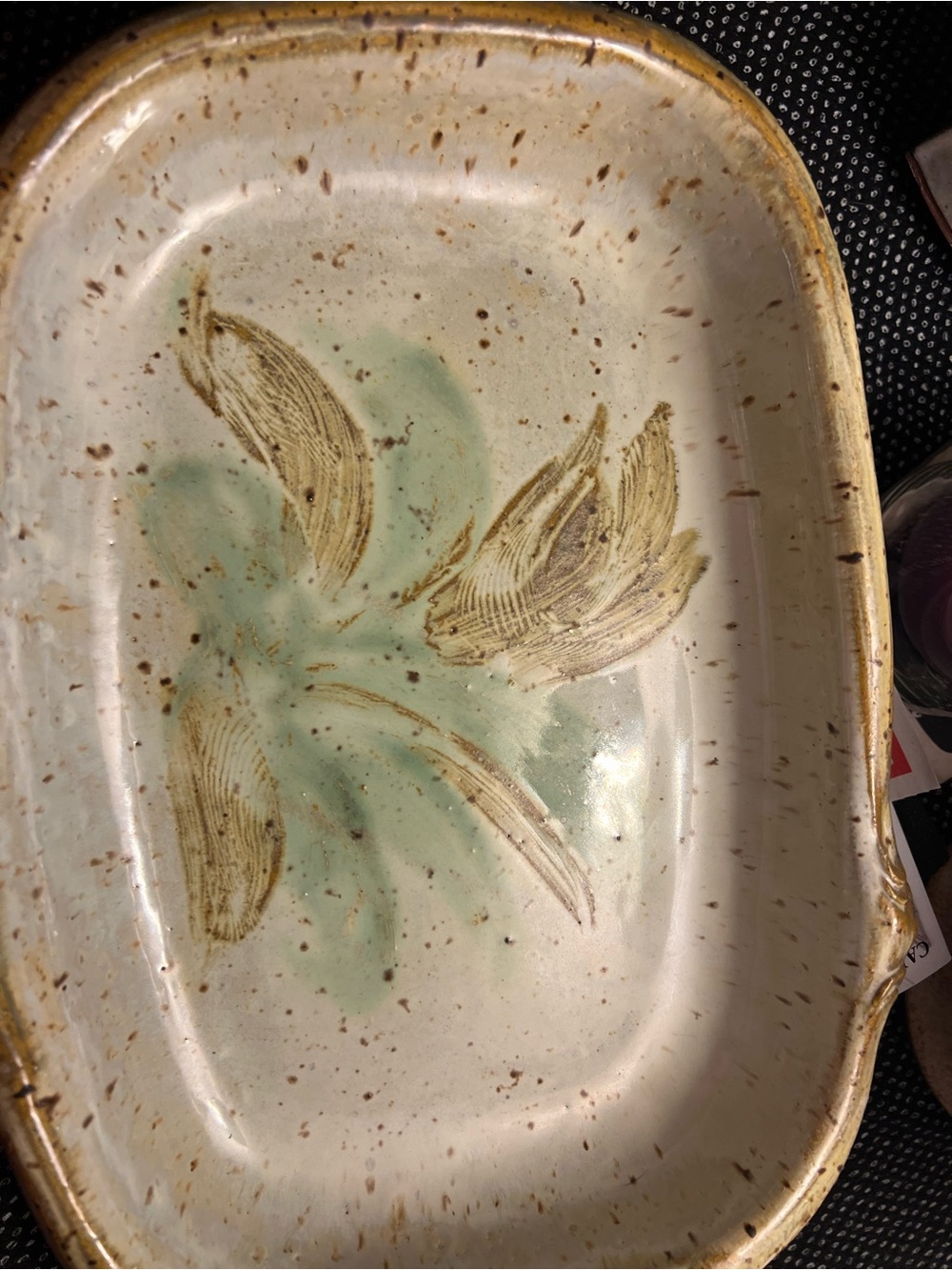 Jean Bolt pottery Baking / Serving Dish with Green n brown